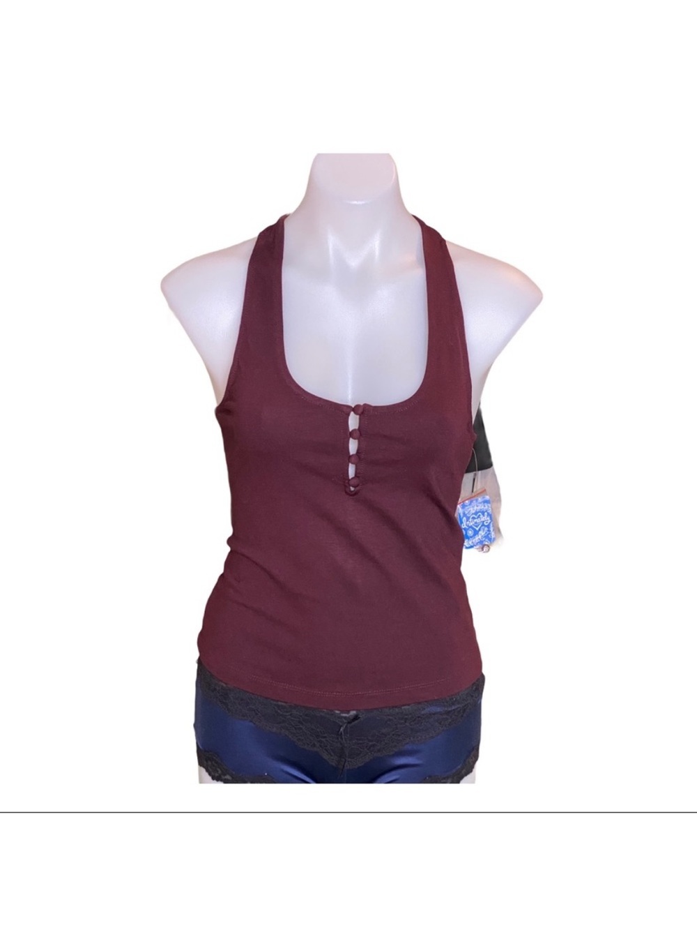 Intimately Free People Hang Out Cami Burgundy halter Tank NWT Garnett M buttons - Picture 2 of 9